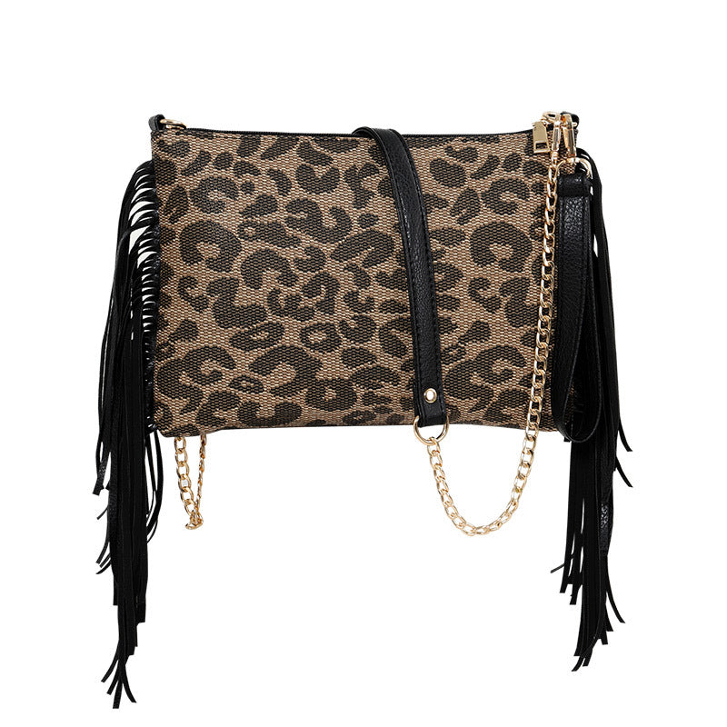 Wholesale PU Leopard Tassel Bag